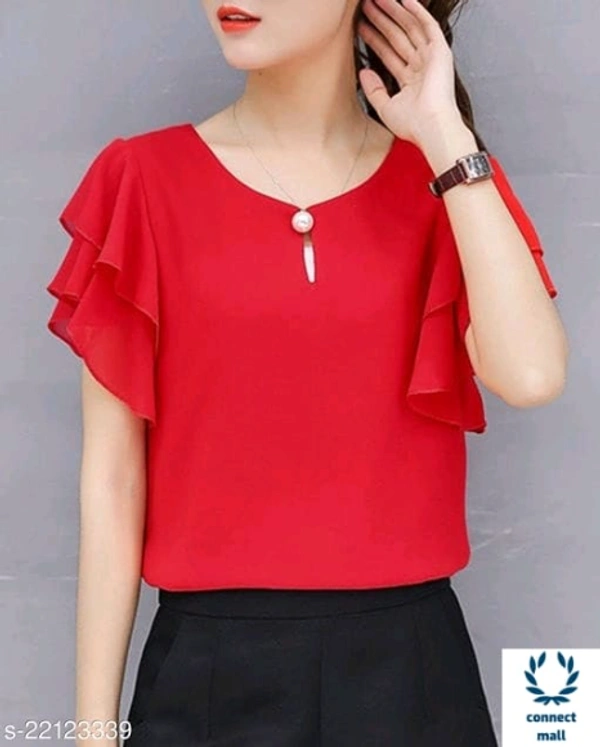 TRENDY RETRO Georgette Short Sleeves Women Tops & Tunics - S, Red, Georgette, Multypack 1